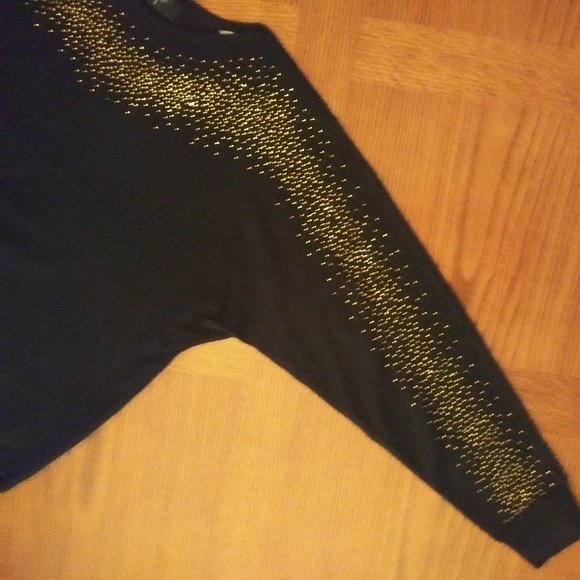 NWT Tahari Black and Gold Pullover Sweater - Picture 4 of 6